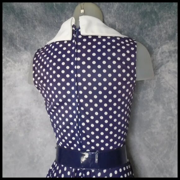 Vintage Polka Dot Jersey Fit Flare Summer Dress AND Belt - Slinky Jersey Knit - Picture 7 of 14